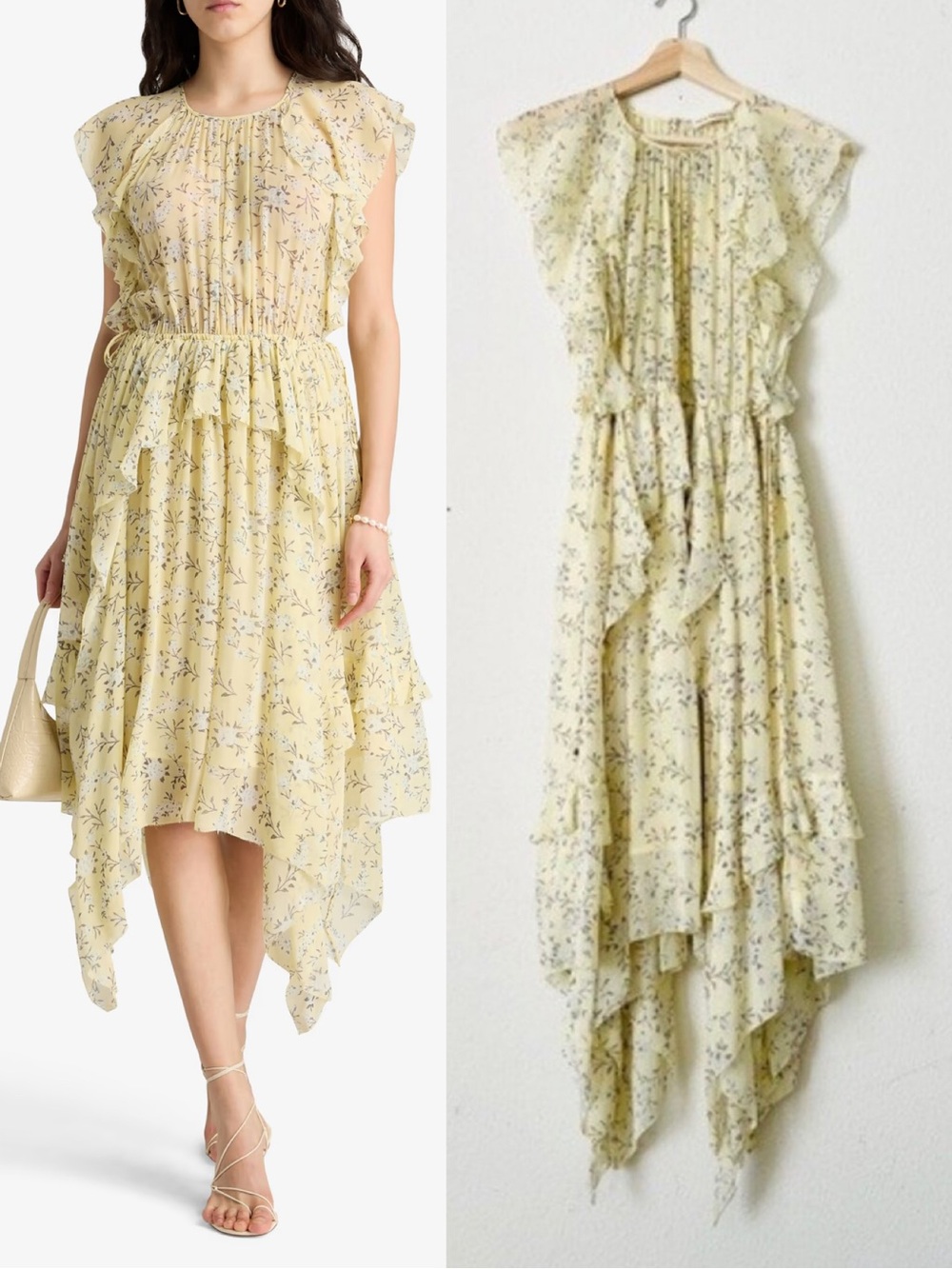 Ulla Johnson SIZE 6 Caterina 100% silk georgette yellow floral midi dress